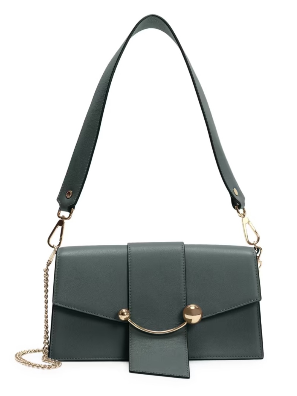 Strathberry Mini Crescent Shoulder Bag in Green with Gold Hardware